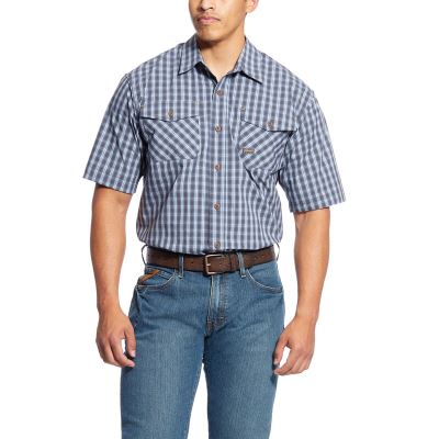 Ariat Work: Rebar Made Tough DuraStretch Camisa Hombre - Azul Marino / Blancas (VWXPJ3861)